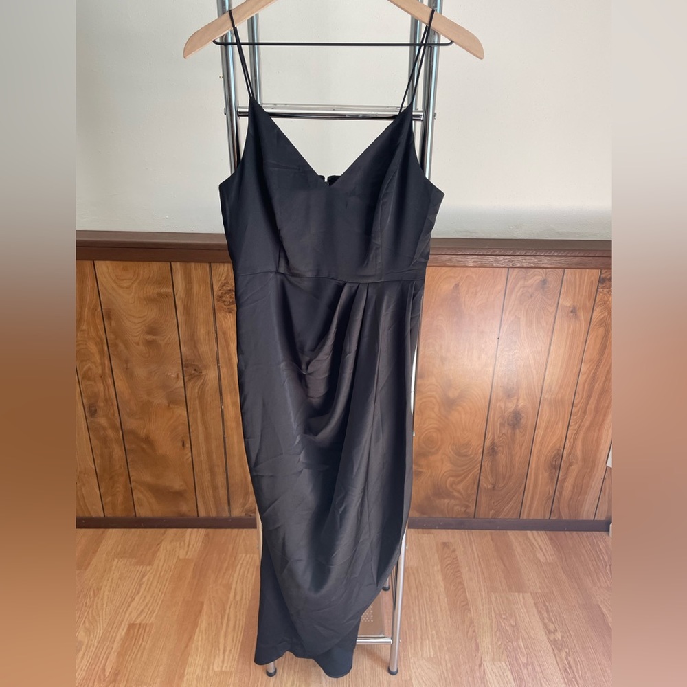 Express satin dress with wrap detail in front. Black size 8.